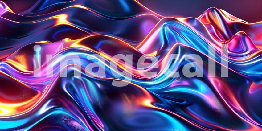 Vibrant Neon Waves Backdrop, Luminous Fluid Motion Background, Neon Flowing Waves Scene - Ai Generated