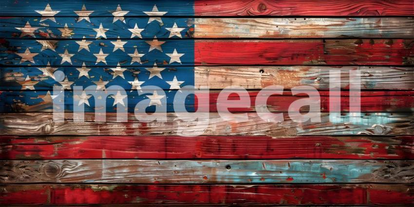 National flag of the United States of America on an old wooden table - Ai Generated