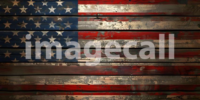 National flag of the United States of America on an old wooden table - Ai Generated