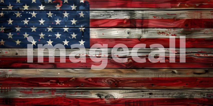 National flag of the United States of America on an old wooden table - Ai Generated