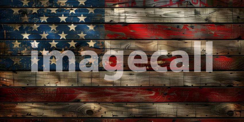 National flag of the United States of America on an old wooden table - Ai Generated