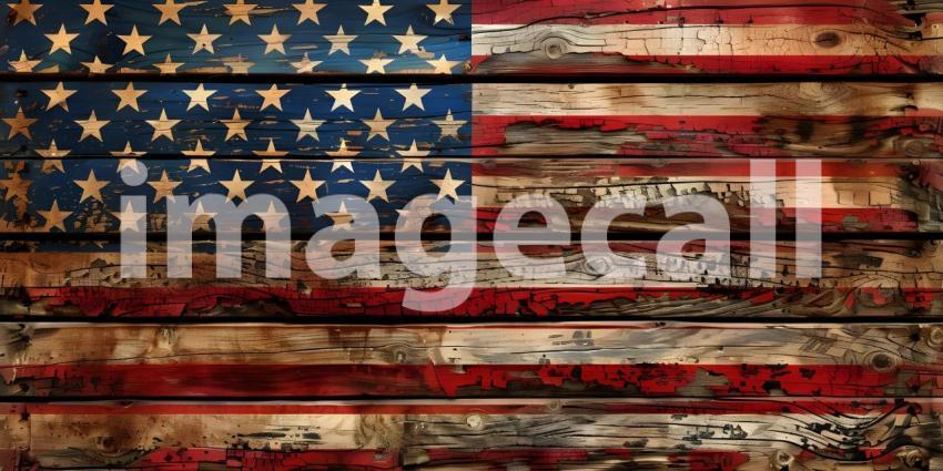 National flag of the United States of America on an old wooden table - Ai Generated
