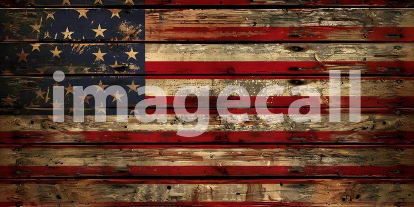 National flag of the United States of America on an old wooden table - Ai Generated