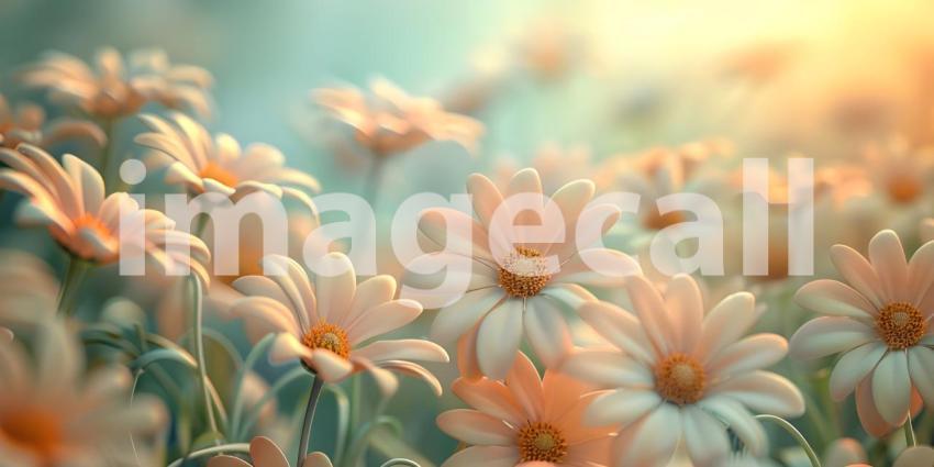 Whimsical Daisies flowers background, Dreamy Daisy Flower Field Scene, Charming Daisy Floral Fantasy - Ai Generated