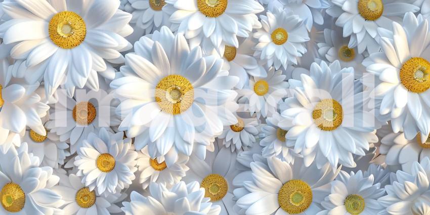 Whimsical Daisies flowers background, Dreamy Daisy Flower Field Scene, Charming Daisy Floral Fantasy - Ai Generated