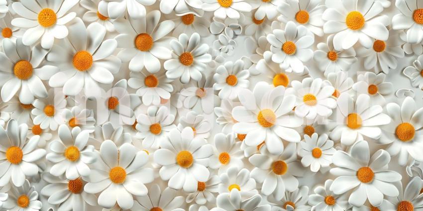 Whimsical Daisies flowers background, Dreamy Daisy Flower Field Scene, Charming Daisy Floral Fantasy - Ai Generated