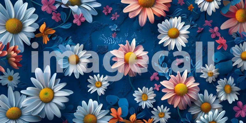 Whimsical Daisies flowers background, Dreamy Daisy Flower Field Scene, Charming Daisy Floral Fantasy - Ai Generated