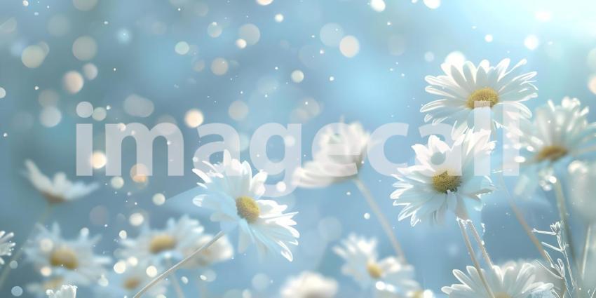 Whimsical Daisies flowers background, Dreamy Daisy Flower Field Scene, Charming Daisy Floral Fantasy - Ai Generated