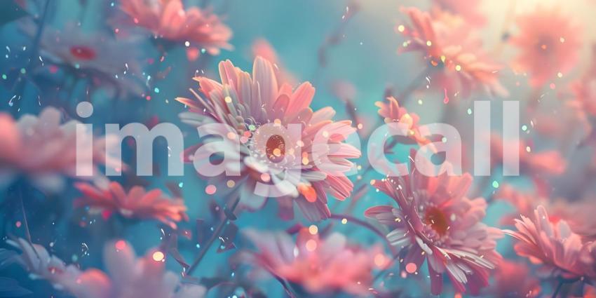 Whimsical Daisies flowers background, Dreamy Daisy Flower Field Scene, Charming Daisy Floral Fantasy - Ai Generated