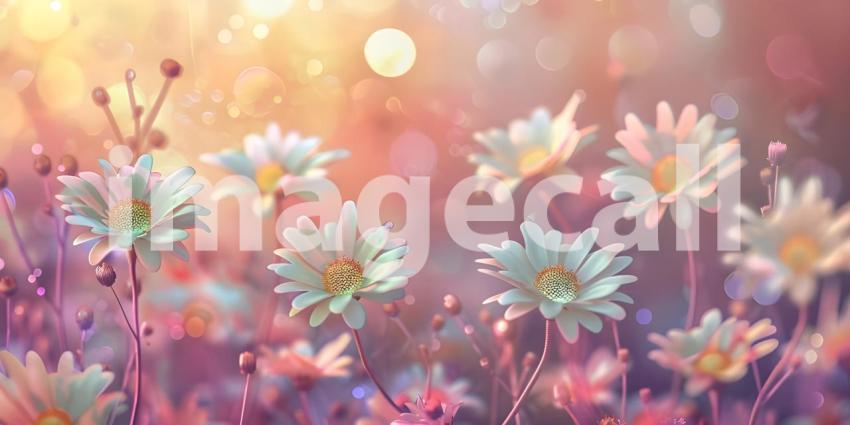 Whimsical Daisies flowers background, Dreamy Daisy Flower Field Scene, Charming Daisy Floral Fantasy - Ai Generated