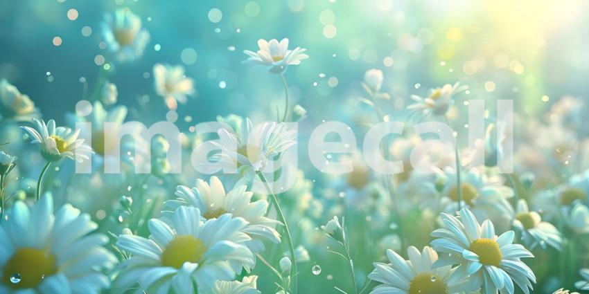 Whimsical Daisies flowers background, Dreamy Daisy Flower Field Scene, Charming Daisy Floral Fantasy - Ai Generated