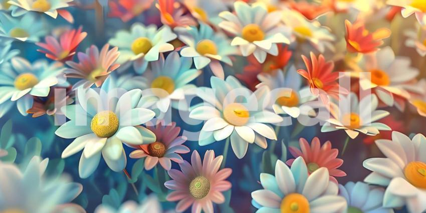 Whimsical Daisies flowers background, Dreamy Daisy Flower Field Scene, Charming Daisy Floral Fantasy - Ai Generated