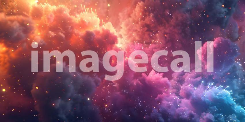 Vibrant Fireworks Display Scene, Colorful Firework Burst Backdrop, Dynamic Firework Celebration Background - Ai Generated