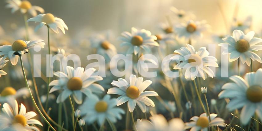 Whimsical Daisies flowers background, Dreamy Daisy Flower Field Scene, Charming Daisy Floral Fantasy - Ai Generated