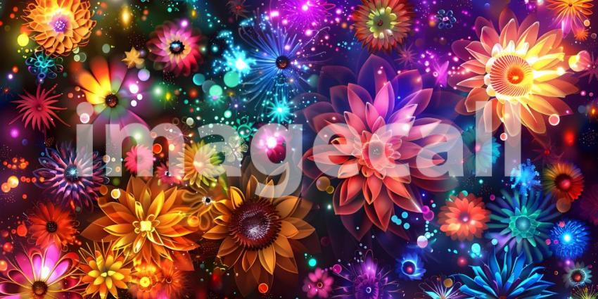 Vibrant Fireworks Display Scene, Colorful Firework Burst Backdrop, Dynamic Firework Celebration Background - Ai Generated