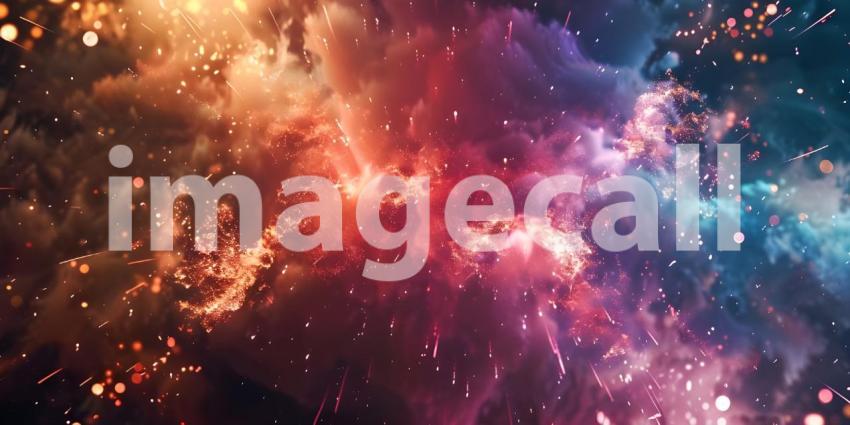 Vibrant Fireworks Display Scene, Colorful Firework Burst Backdrop, Dynamic Firework Celebration Background - Ai Generated