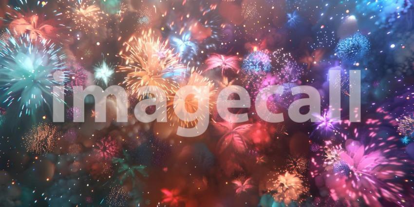 Vibrant Fireworks Display Scene, Colorful Firework Burst Backdrop, Dynamic Firework Celebration Background - Ai Generated