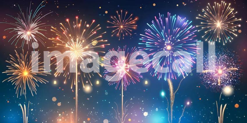 Vibrant Fireworks Display Scene, Colorful Firework Burst Backdrop, Dynamic Firework Celebration Background - Ai Generated