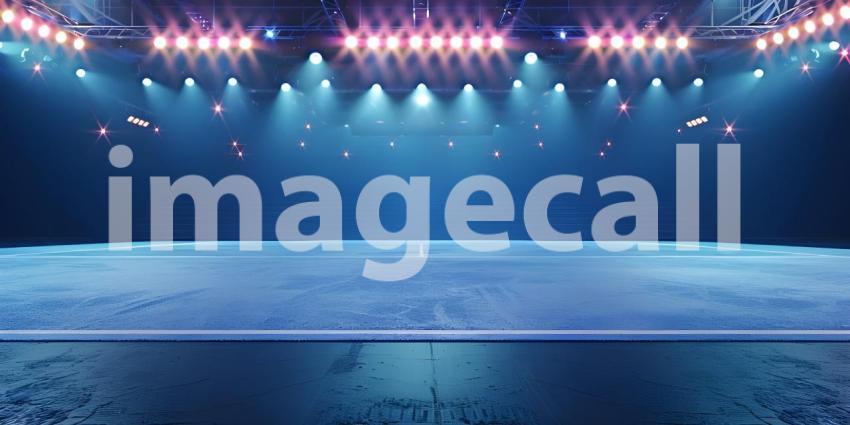 Dynamic Cheerleading Arena, Tumbling Mat with Stadium Lights background - Ai Generated