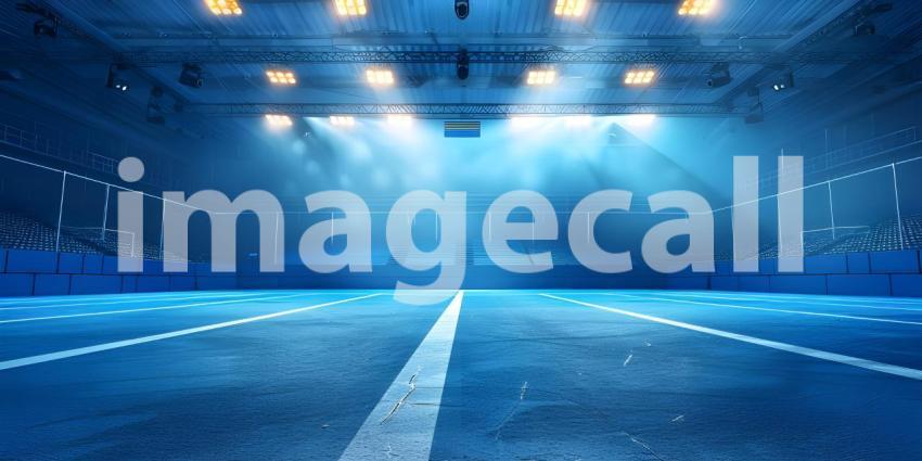 Dynamic Cheerleading Arena, Tumbling Mat with Stadium Lights background - Ai Generated