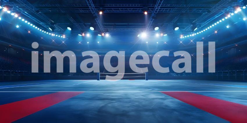 Dynamic Cheerleading Arena, Tumbling Mat with Stadium Lights background - Ai Generated