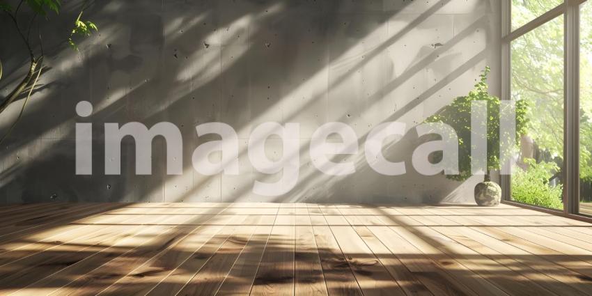 Empty wall and wooden floor with glare from the window - Ai Generated