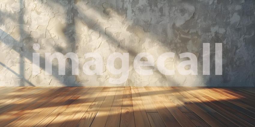 Empty wall and wooden floor with glare from the window - Ai Generated