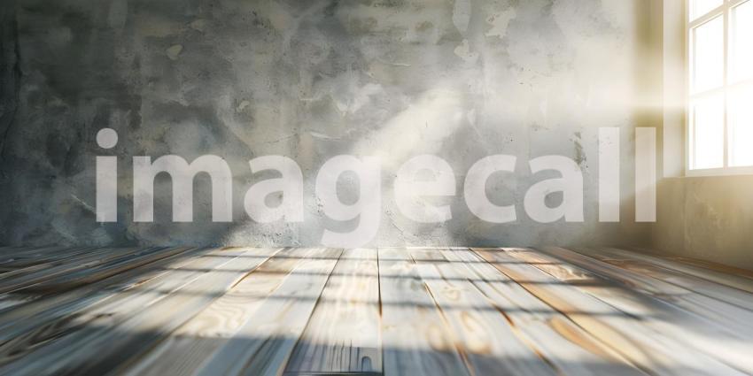 Empty wall and wooden floor with glare from the window - Ai Generated
