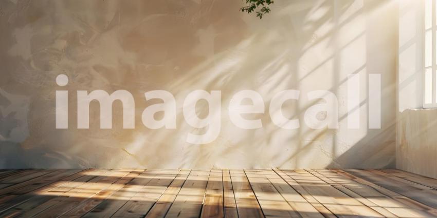 Empty wall and wooden floor with glare from the window - Ai Generated