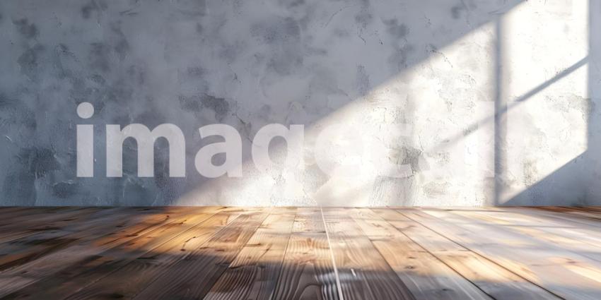 Empty wall and wooden floor with glare from the window - Ai Generated