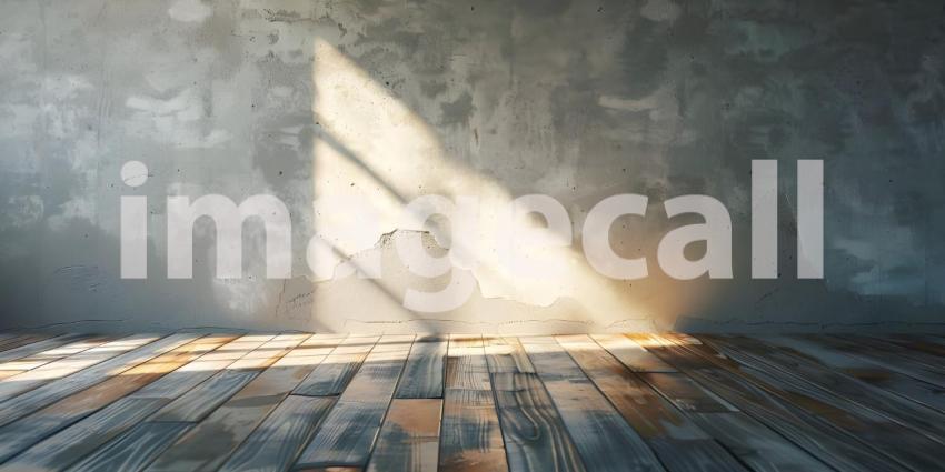 Empty wall and wooden floor with glare from the window - Ai Generated