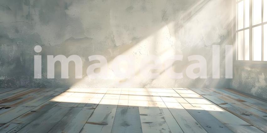 Empty wall and wooden floor with glare from the window - Ai Generated