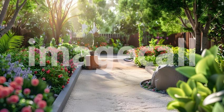 Beautiful garden during summer background - Ai Generated