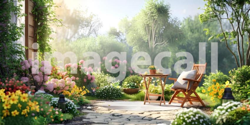 Beautiful garden during summer background - Ai Generated