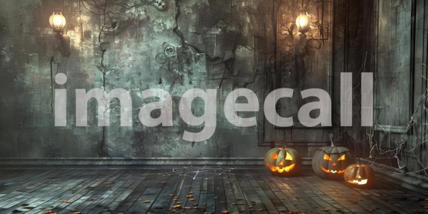 Horror or Spooky Halloween interior wall background with floor - Ai Generated