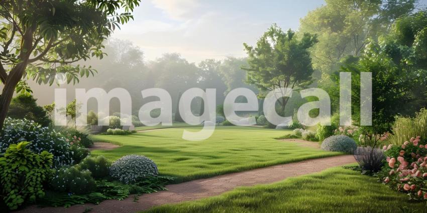 Beautiful garden during summer background - Ai Generated