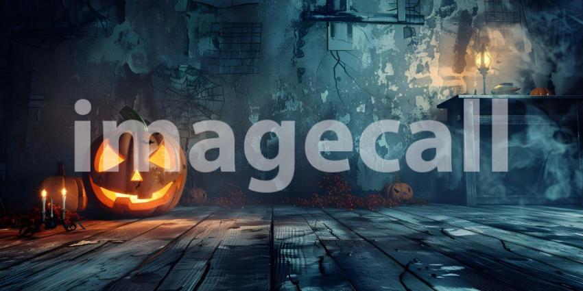 Horror or Spooky Halloween interior wall background with floor - Ai Generated