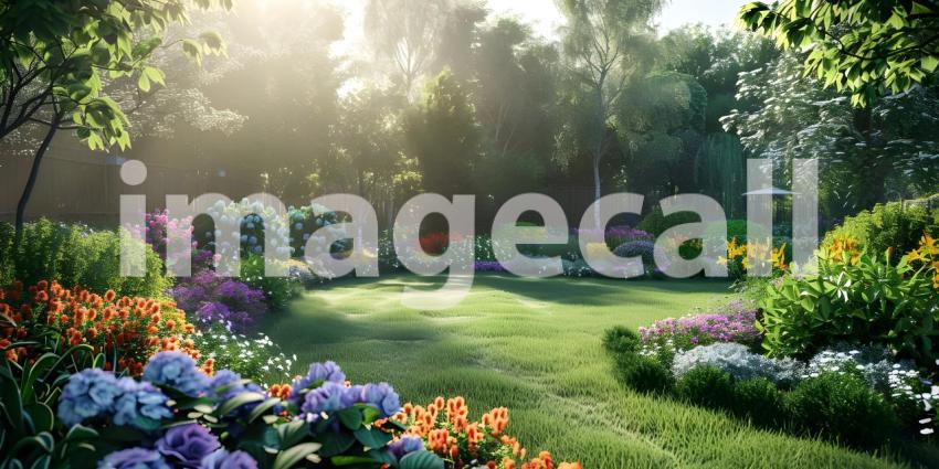 Beautiful garden during summer background - Ai Generated