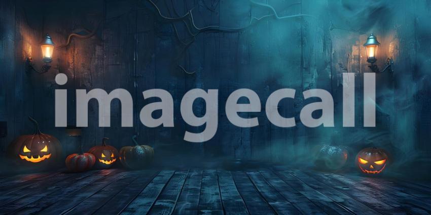 Horror or Spooky Halloween interior wall background with floor - Ai Generated