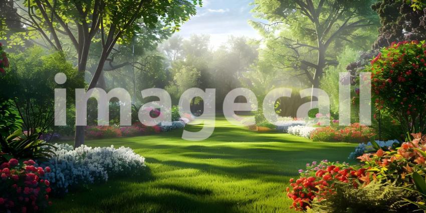 Beautiful garden during summer background - Ai Generated