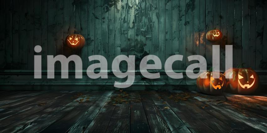 Horror or Spooky Halloween interior wall background with floor - Ai Generated