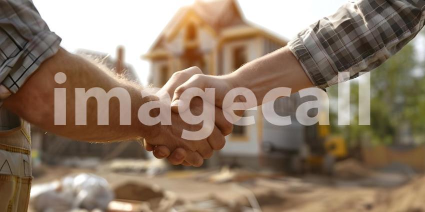 Home owner giving handshake with contractor background - Ai Generated