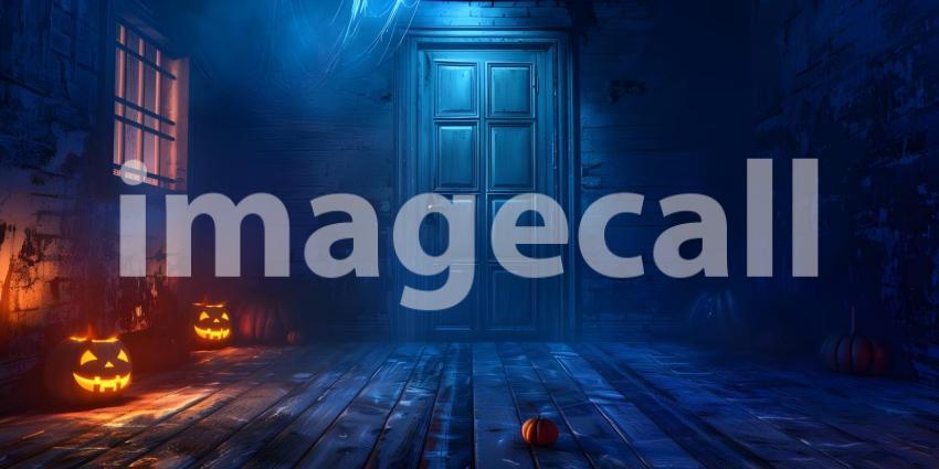 Horror or Spooky Halloween interior wall background with floor - Ai Generated