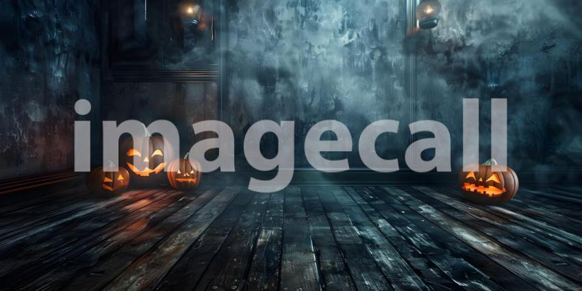 Horror or Spooky Halloween interior wall background with floor - Ai Generated