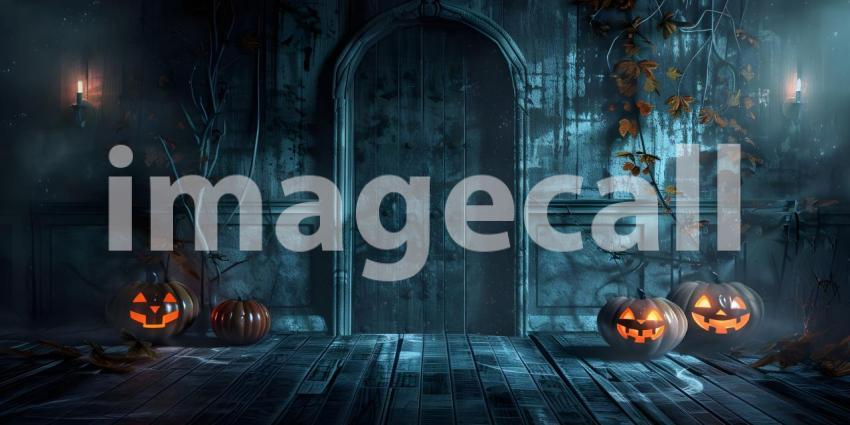 Horror or Spooky Halloween interior wall background with floor - Ai Generated