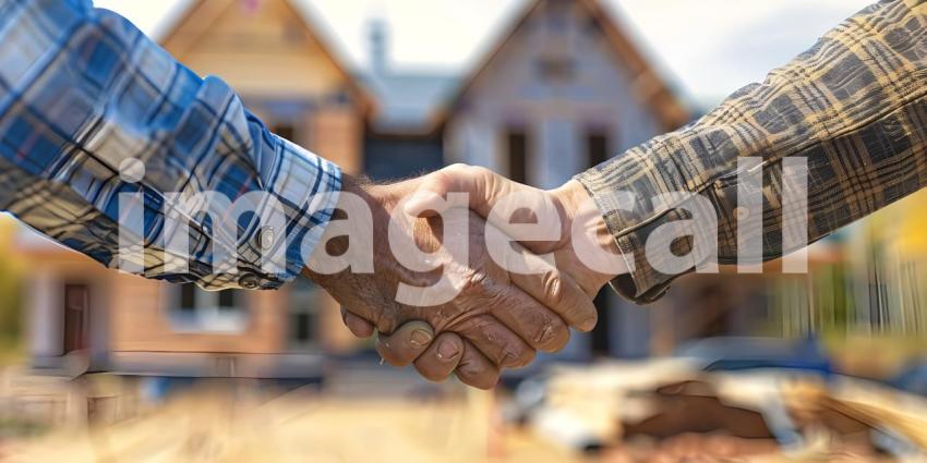 Home owner giving handshake with contractor background - Ai Generated