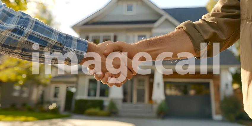Home owner giving handshake with contractor background - Ai Generated