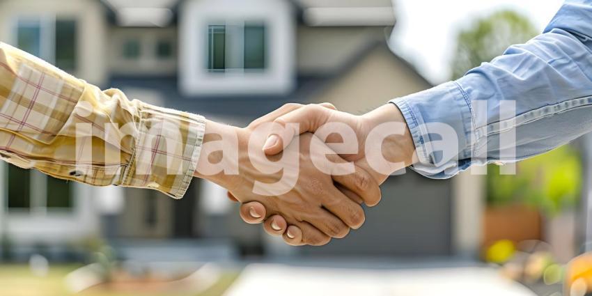 Home owner giving handshake with contractor background - Ai Generated