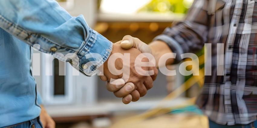Home owner giving handshake with contractor background - Ai Generated