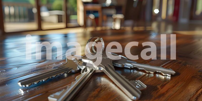 Keys on the table in new apartment with Blurred Background - Ai Generated